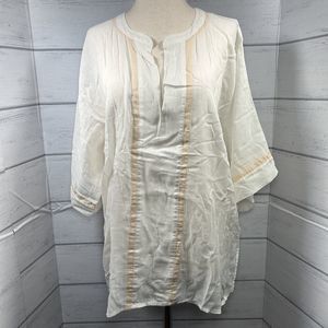 J Crew Women's Top Blouse Short Sleeve SS Beach Cover Cotton V Neck White Size 8